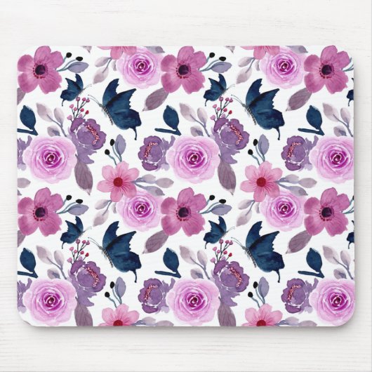 Farbschmetterling und rosa Blume Mousepad (Vorne)