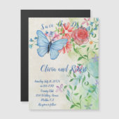 Farbschmetterling und rote Rose Magnetkarte (Vorne/Hinten)