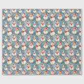 Farbschneemänner auf blauem Wrapping Paper Geschenkpapier (Flach)