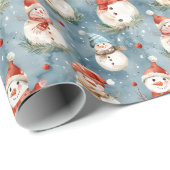 Farbschneemänner auf blauem Wrapping Paper Geschenkpapier (Rolleneckpunkt)