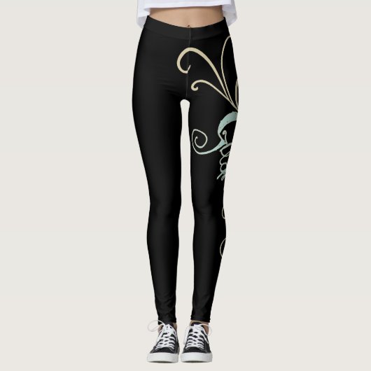 Farbschutz schwarz mit schweißem Design Leggings (Vorderseite)