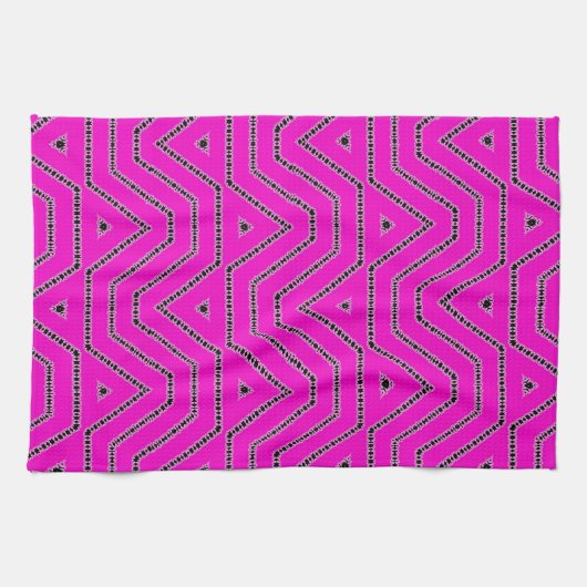 Farbschwarz-Grafik-Designer-Muster in Hot Pink Geschirrtuch (Horizontal)