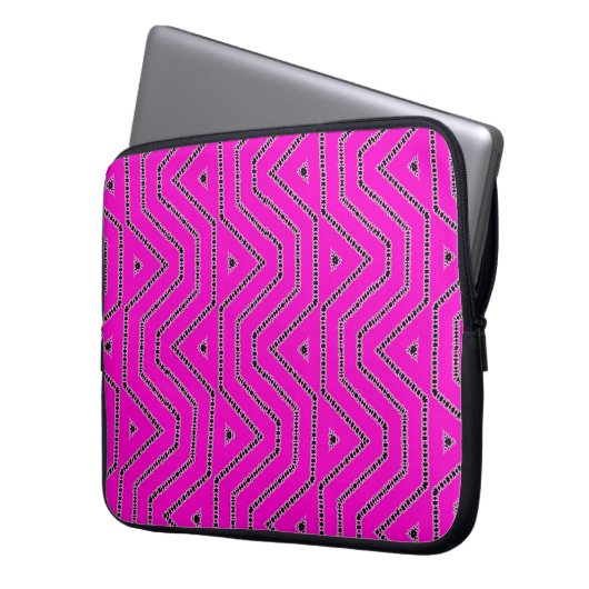 Farbschwarz-Grafik-Designer-Muster in Hot Pink Laptopschutzhülle (Vorderseite Links)