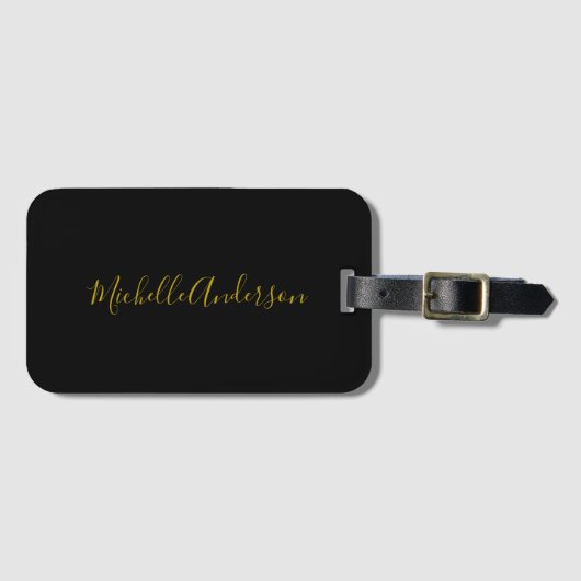 Farbschwarz Moderner Minimalistischer Handschrifte Gepäckanhänger (Vorderseite (Horizontal))