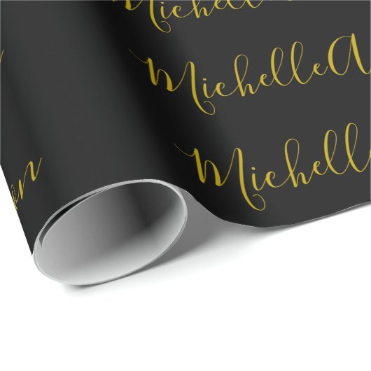 Farbschwarz Moderner Minimalistischer Handschrifte Geschenkpapier (Rolleneckpunkt)