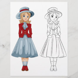 Farbseite für niedliche Cartoon Clownmädchen Flyer