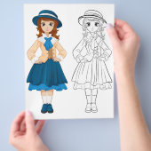 Farbseite für niedliche Cartoon Clownmädchen Flyer (Hand)