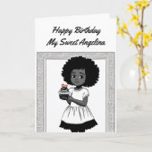 Farbseite | Geburtstag afroamerikanischer Mädchen Karte (Gelbe Blume)