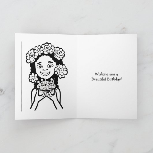 Farbseite | Kleines Mädchen mit Cupcake Karte (Innenseite)