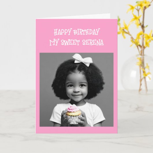 Farbseite | Kleines Mädchen mit Cupcake Karte (Gelbe Blume)