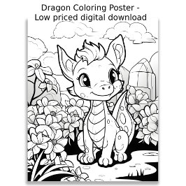 Farbseite - Niedlicher Drache, Farbe für sich Poster