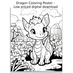 Farbseite - Niedlicher Drache, Farbe für sich Poster
