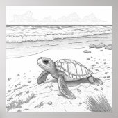 Farbseite - Schildkröte am Strand, Farbe für sich Poster (Vorne)