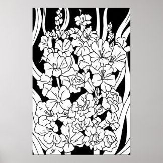 Farbseite Schöne Blume auf schwarz Poster