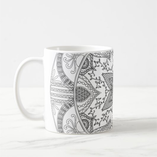 Farbseite Schwarz-Weiß-Mandala Kaffeetasse (Links)