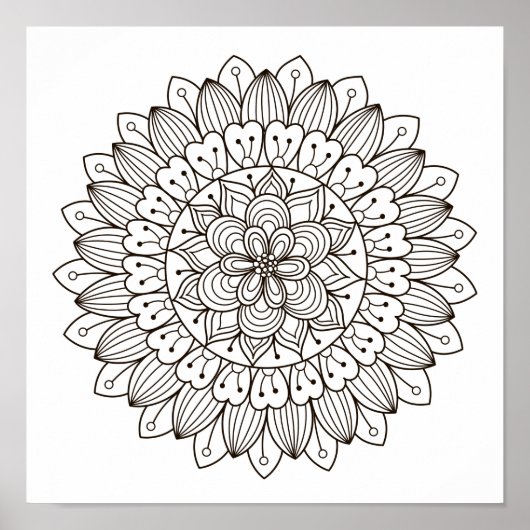 Farbseiten Blume Power Mandala Poster (Vorne)