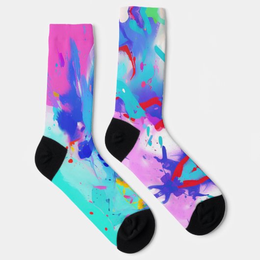 Farbspritze abstraktes Design lila rote Fuchsie Socken (Rechts)