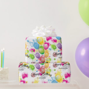 Farbspritzen-Geburtstags-Ballone Geschenkpapier