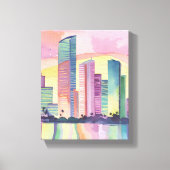 Farbstadt | Miami Florida Watercolor Skyline Leinwanddruck (Vorderseite)
