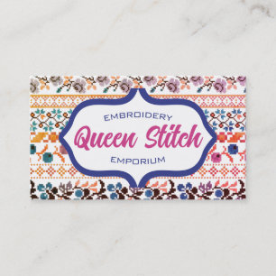 Farbstickerei für Pixel-Kreuz-Blume blau Visitenkarte