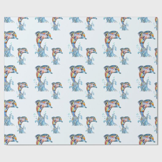 Farbstift-Delphine, die aus dem Wasser springen Geschenkpapier (Flach)