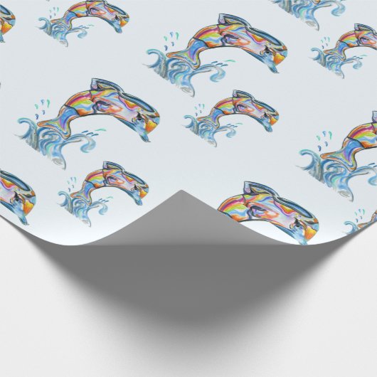 Farbstift-Delphine, die aus dem Wasser springen Geschenkpapier (Ecke)