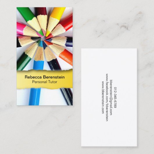 Farbstift-Tutor, gelbe Visitenkarte (Vorne/Hinten)