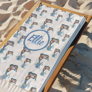 Farbstiftdolphinmuster für Monogramm Strandtuch
