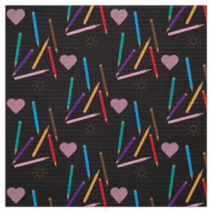 Farbstifte Doodle-Muster Schwarzes Gewebe Stoff