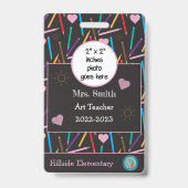 Farbstifte in Scatter Art Lehrer ID Foto Abzeichen Ausweis (Vorderseite)