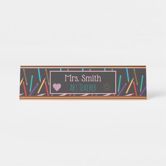 Farbstifte Kunstlehrer Personalisierter Name Plaka Schreibtischnamensplakette (Vorderseite )