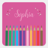 Farbstifte mit Regenbogen Quadratischer Aufkleber (Vorderseite)