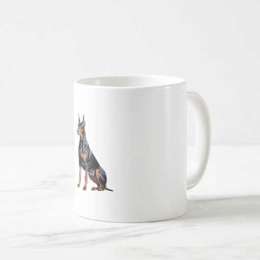 Farbstiftskizze eines Doberman Pinscher. Essen Kaffeetasse (VorderseiteRechts)