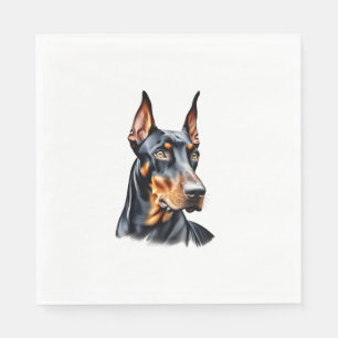 Farbstiftskizze eines Doberman Pinscher. Essen Serviette