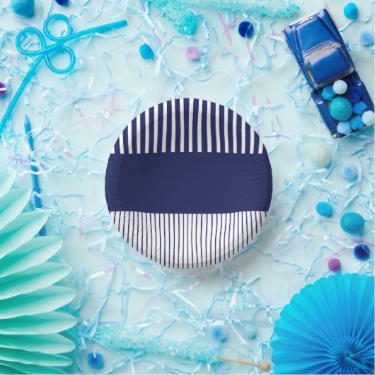 Farbstreifen für Pop - Blau und Weiß Pappteller (Party)