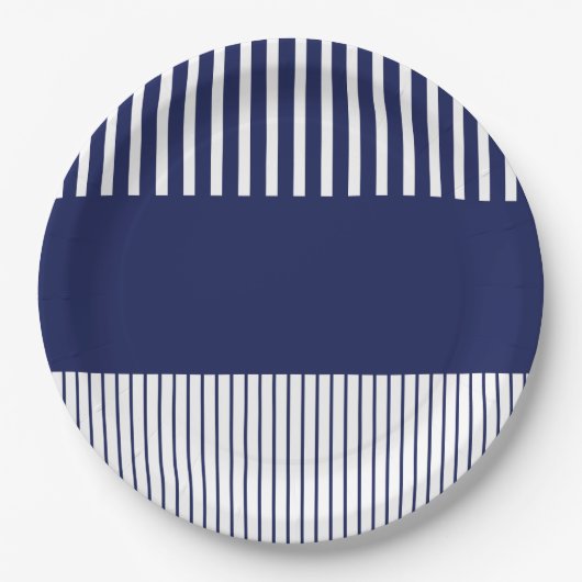 Farbstreifen für Pop - Blau und Weiß Pappteller (Vorderseite)