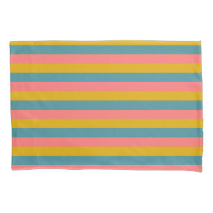 Farbstreifen in horizontalem Rosa, Blau und Orange Kissenbezug