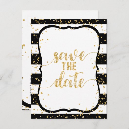 Farbstreifen und Gold-Hochzeiten speichern das Dat Ankündigungspostkarte (Vorne/Hinten)