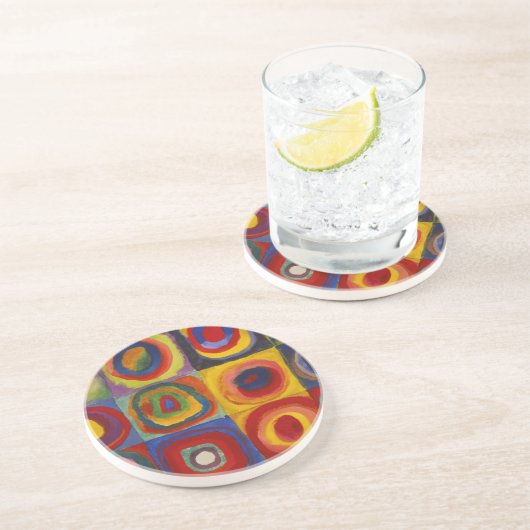 Farbstudie über Quadrat-Kreise von Kandinsky Sandstein Untersetzer (Seite)