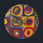 Farbstudie zu den Quadratzunden Runde Wanduhr<br><div class="desc">Kandinskys moderne Abstrakte Ölgemälde an der Leinwand Serie - Farbstudienzentren Umrisse Malerei</div>