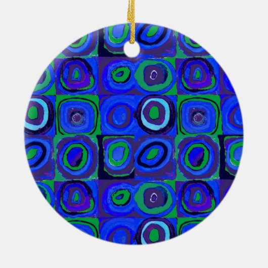 Farbstudien Quadrate Squares Blue Circles Keramik Ornament (Hinten)