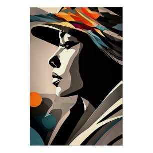 Farbsymphonie auf abstraktem Gesicht Poster