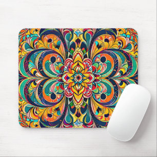 Farbsymphonie Mandala – Kräftige psychedelische Bl Mousepad