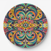 Farbsymphonie Mandala – Kräftige psychedelische Bl Pappteller (Vorderseite)