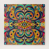 Farbsymphonie Mandala – Kräftige psychedelische Bl Puzzle (Horizontal)