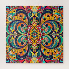 Farbsymphonie Mandala – Kräftige psychedelische Bl Puzzle