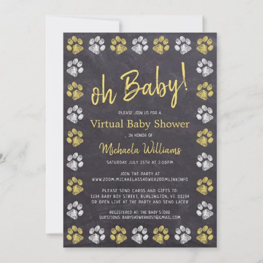 Farbtafel Gelbe Pfote Print Virtual Baby Dusche Einladung (Vorderseite)
