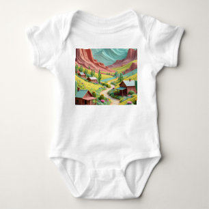 Farbtal Dorf – Whimsical Landschaftskunst Baby Strampler