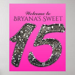 Farbton Rosa & Silber Glitter 15 Fünfzehn Party Poster