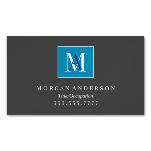 Farbton weiß/blau Monogramm und Name, weißer Rahme Magnetische Visitenkarte (Vorderseite)